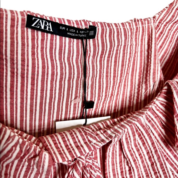 Zara Womens Striped With Ruffles Crop Top Red/White Large - Picture 5 of 7